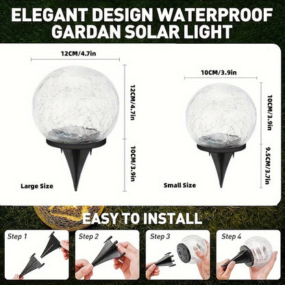 2pc Garden Light Set – Cracked Solar Glass Globe LED, Waterproof Outdoor Decorative Lights for Patio, Lawn, and Garden