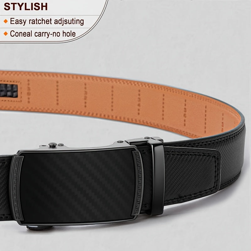 Business Men's Automatic Buckle Cowhide Belt – Ratchet Dress Belt, Genuine Leather, Perfect Father's Day Gift