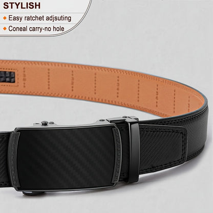 Business Men's Automatic Buckle Cowhide Belt – Ratchet Dress Belt, Genuine Leather, Perfect Father's Day Gift