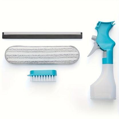 4 in 1 Glass Cleaning Wizard – Scraping, Wiping, Scrubbing and Spraying Tool for Streak-Free Bathroom, Mirror, Window, Glass and Tile Cleaning – Home and Office