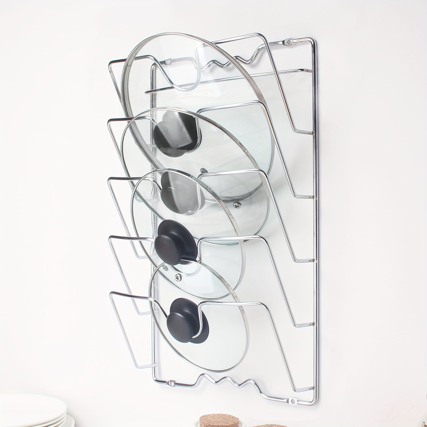 Space-Saving Hanging Pot Lid Holder - Multifunctional Wall-Mounted Rack, Cutting Board Organizer, and Kitchen Essentials for Easy Meal Prep