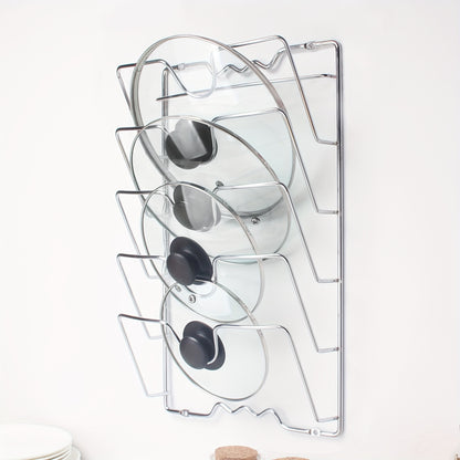 Space-Saving Hanging Pot Lid Holder - Multifunctional Wall-Mounted Rack, Cutting Board Organizer, and Kitchen Essentials for Easy Meal Prep