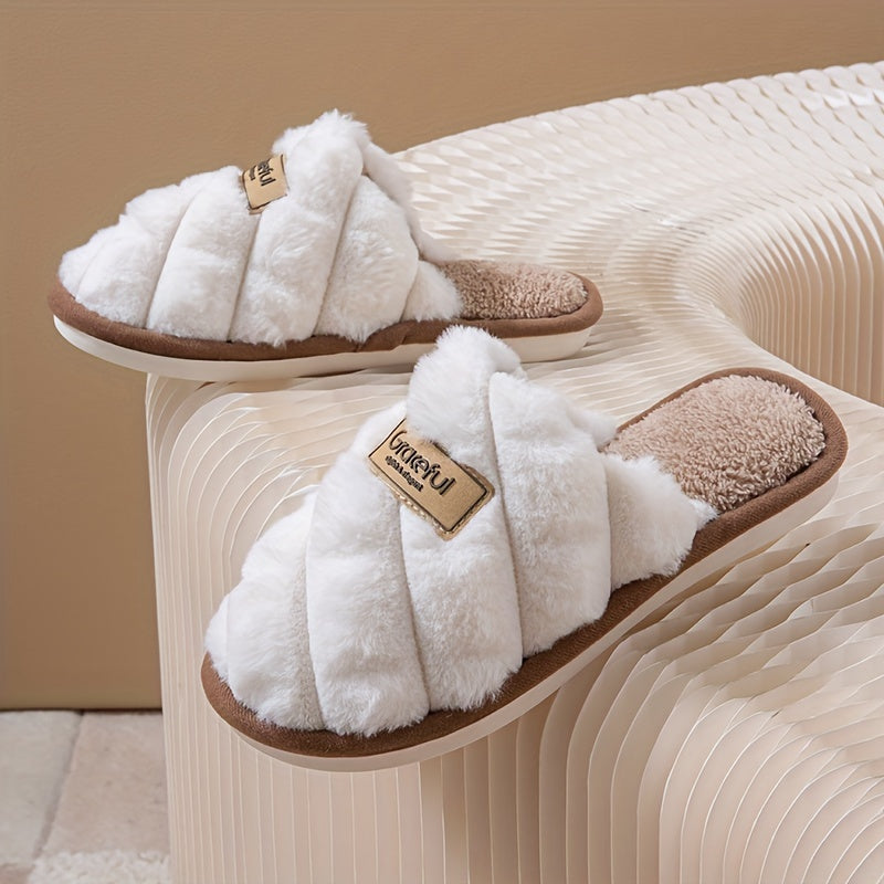 Cozy Plaid Colorblock Slippers for Men & Women - Warm, Non-Slip Indoor Shoes with Soft Faux Rabbit Fur Lining [Fast Arrival]
