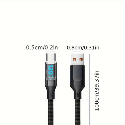 120W Super Fast Charging USB C Cable – Real-Time Digital Display with LED Screen