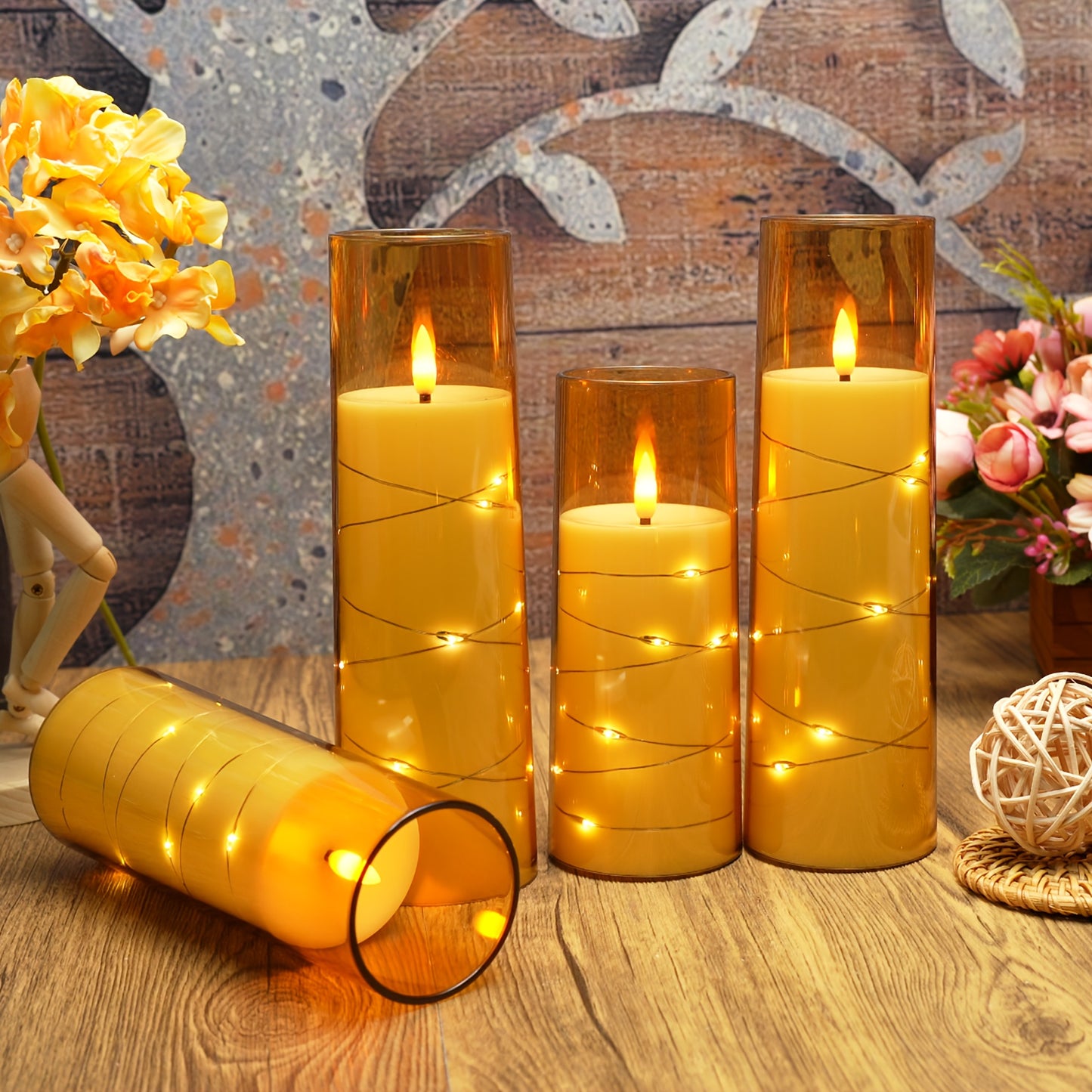 Flameless Battery-Powered Column Candle - 7 LED Acrylic Flashing Candle with Remote Control, Embedded Star String for Halloween and Christmas Decoration