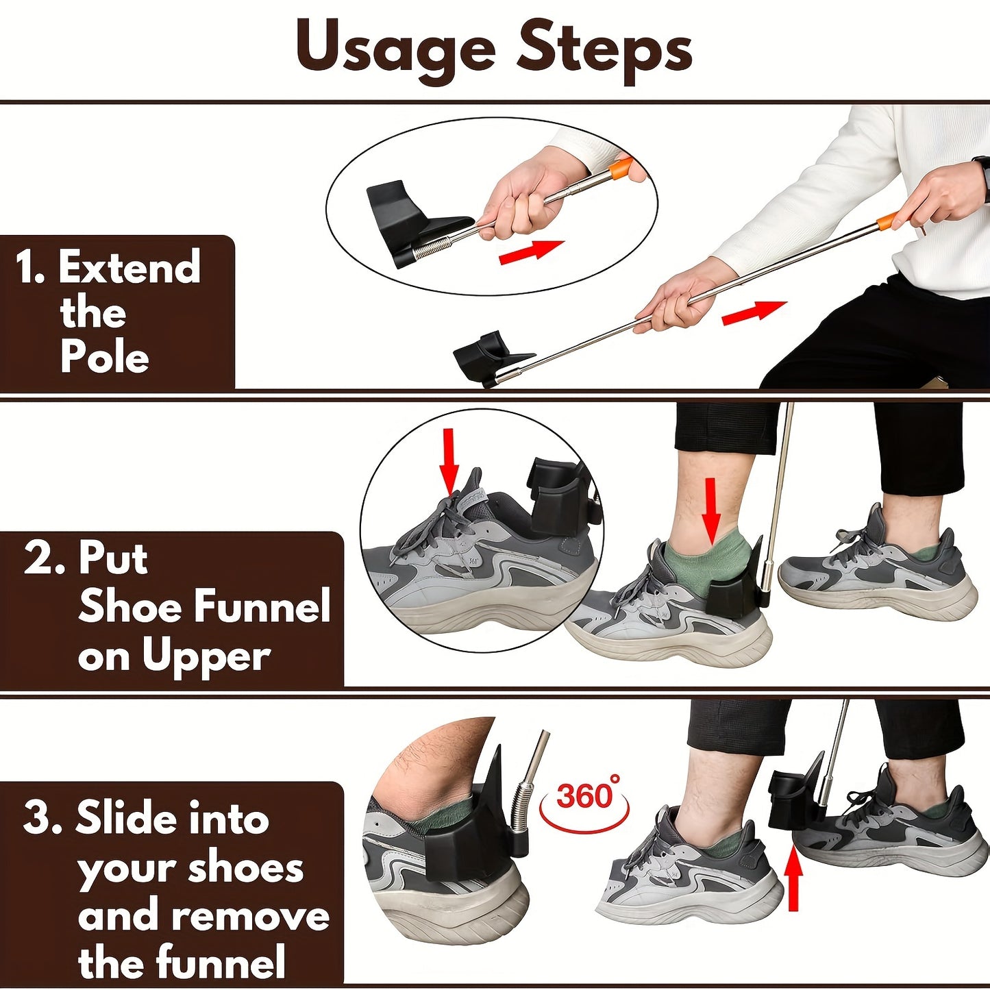Easy-Reach 31" Stainless Steel Shoe Horn – No Bending Required, Ideal for Sneakers & Boots, Perfect for Seniors