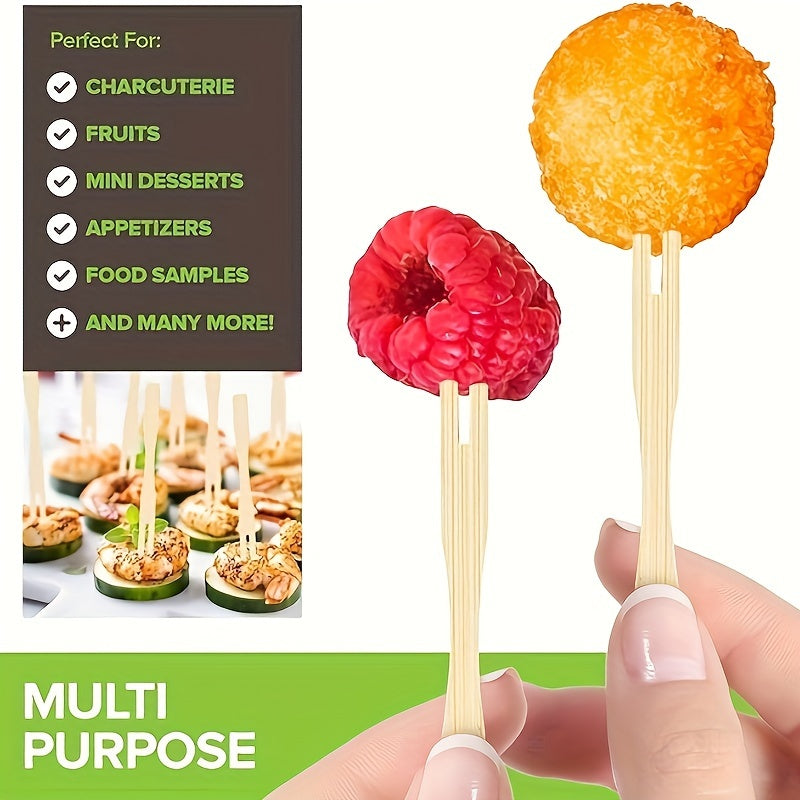 Sustainable Bamboo Forks - 100/200PCS, 3.5" Disposable Mini Food and Cocktail Picks for Weddings and Parties