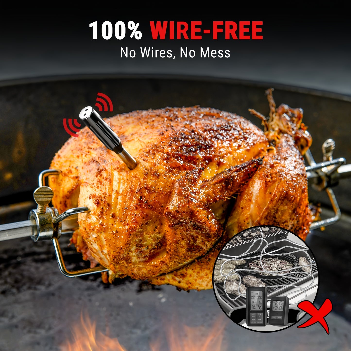 500-ft Wireless Meat Thermometer – Digital Cooking Thermometer with Temperature Alarm for Oven, Grill, BBQ, Smoker & Rotisserie