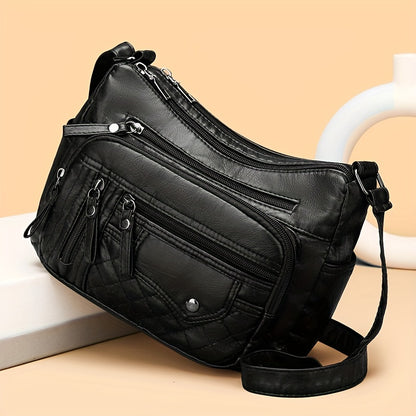 Fashion Multi-Zipper Crossbody Bag – Soft Vegan Leather Shoulder Bag with Multiple Pockets – Women's Handbag Purse