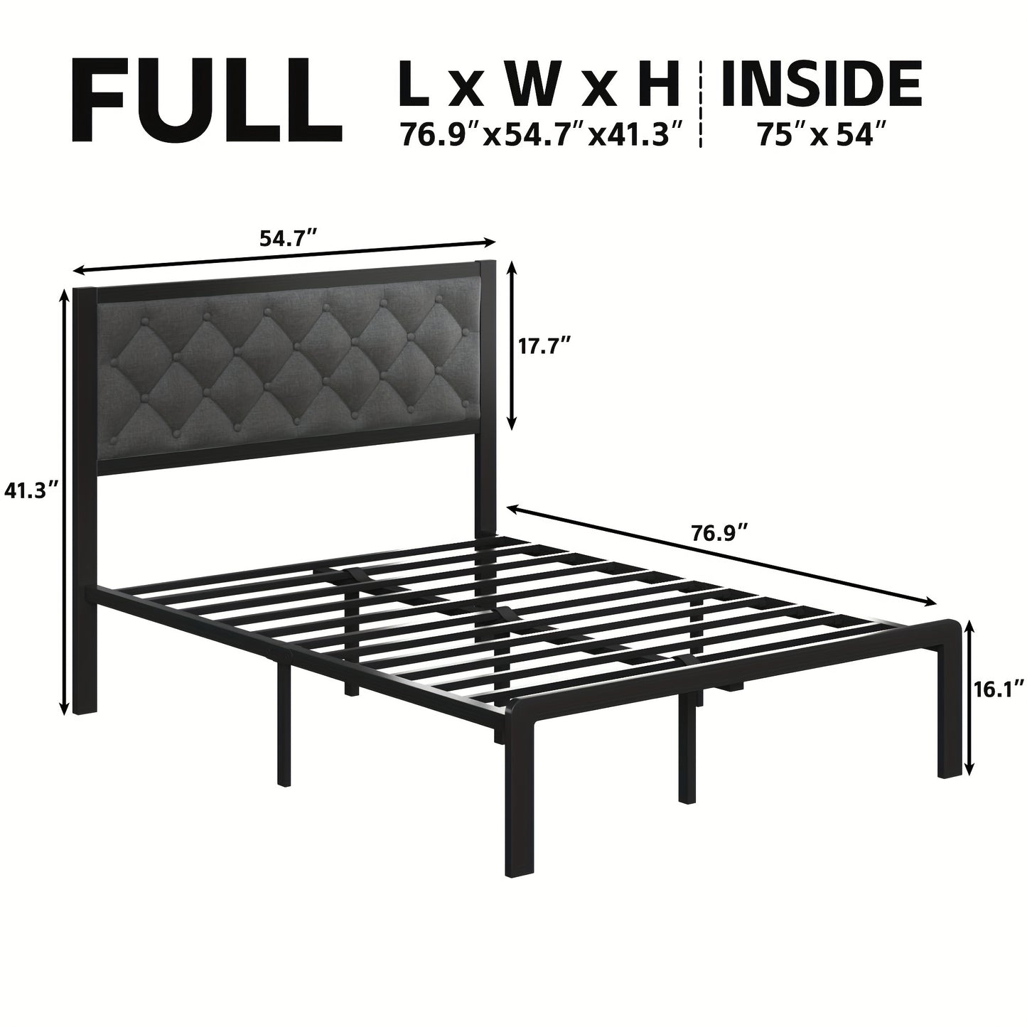 Queen Bed Frame with Headboard – Fabric Upholstered, Metal Slats Support, Platform Bed with Storage Space, Easy Assembly, Noise-Free, No Box Spring Needed