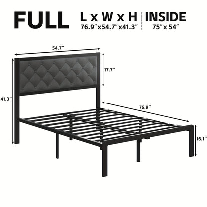 Queen Bed Frame with Headboard – Fabric Upholstered, Metal Slats Support, Platform Bed with Storage Space, Easy Assembly, Noise-Free, No Box Spring Needed