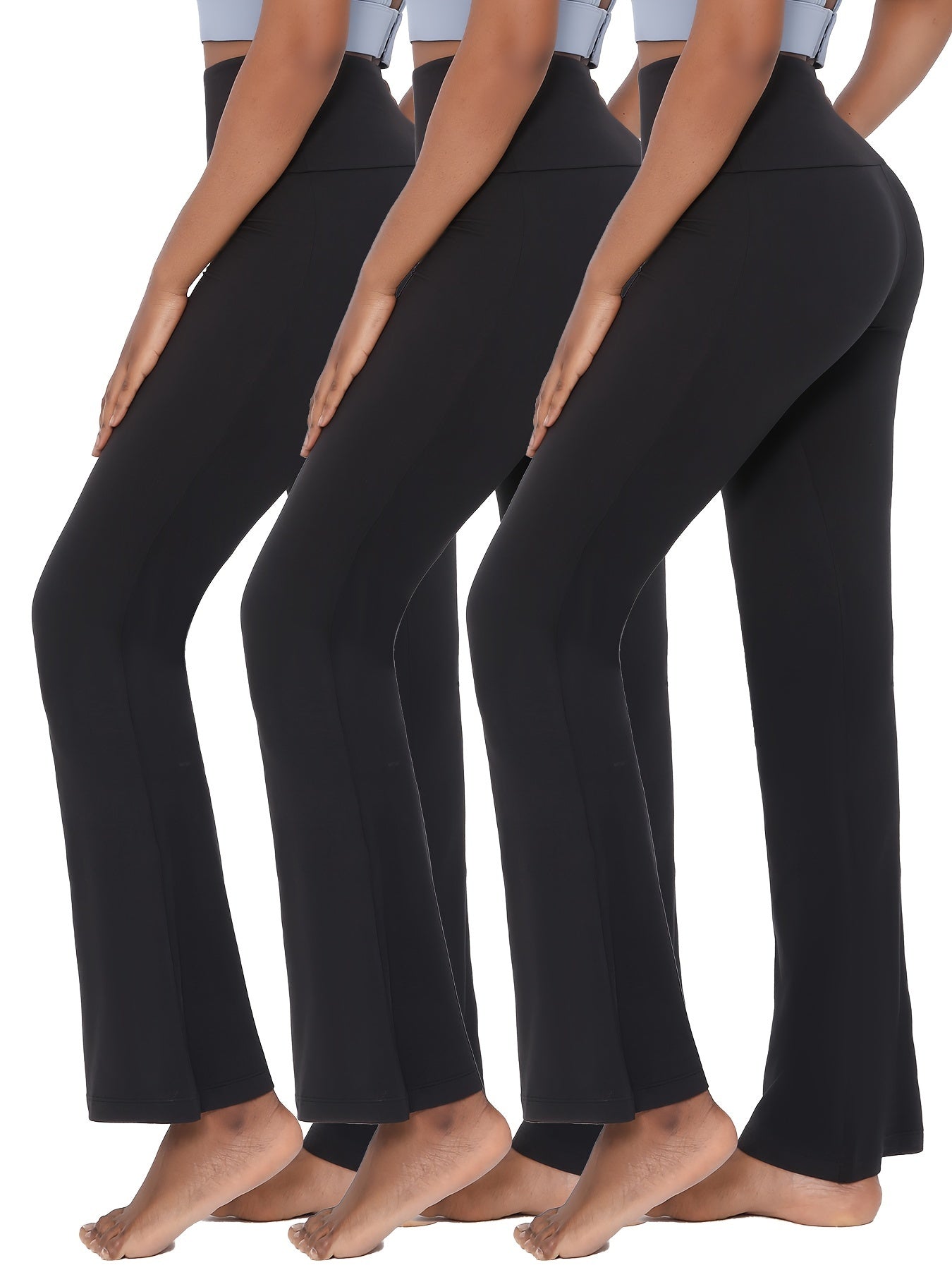 3 Pack Women's High-Waisted Flare Pants with Tummy Control – Soft Yoga, Workout & Running Bell Bottoms