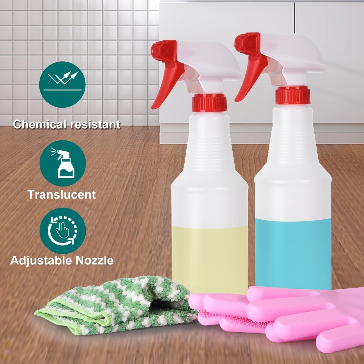 2 Pack Leak-Proof 16oz HDPE Spray Bottles - Adjustable Nozzle, BPA Free for Cleaning, Plants, Pets, Bleach, Vinegar and Alcohol