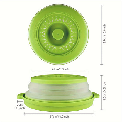 GDDGCUO Multi-Ply Microwave Splatter Cover with Tray Set – 10.6 Inch BPA-Free Splash Guard Plate, Food-Safe Lid, Fits Most Dishes, Available in Blue/Gray/Red/Green