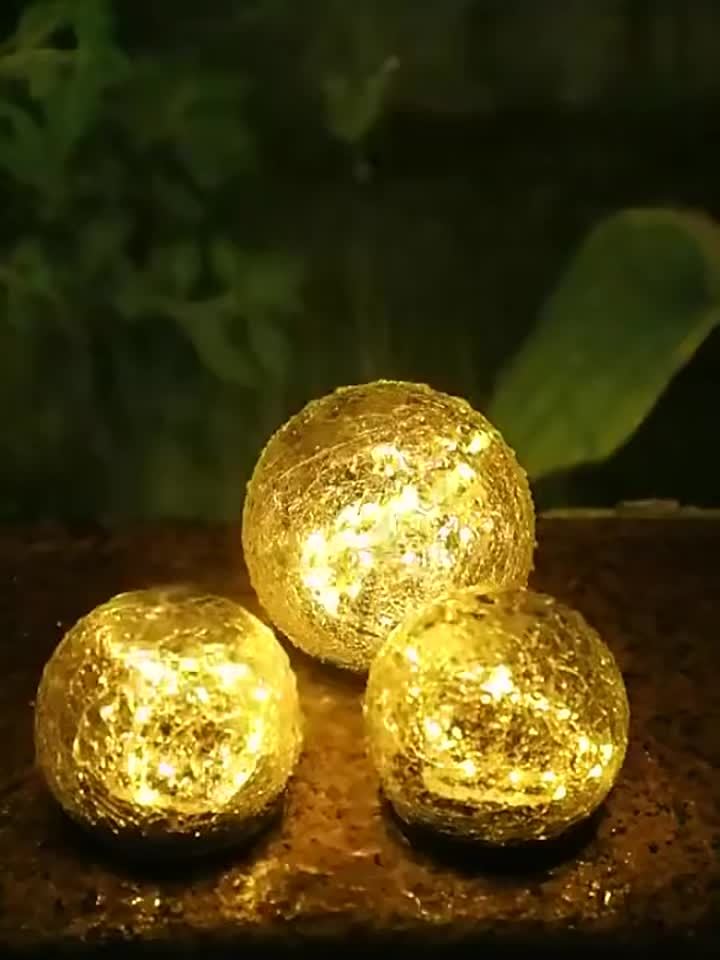 2pc Garden Light Set – Cracked Solar Glass Globe LED, Waterproof Outdoor Decorative Lights for Patio, Lawn, and Garden