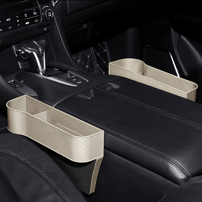 2 Pack Premium Car Seat Gap Fillers with Cup Holder – Multifunctional Organizer Box and Key Holder for Front Seats, Carbon Fiber Texture, Black