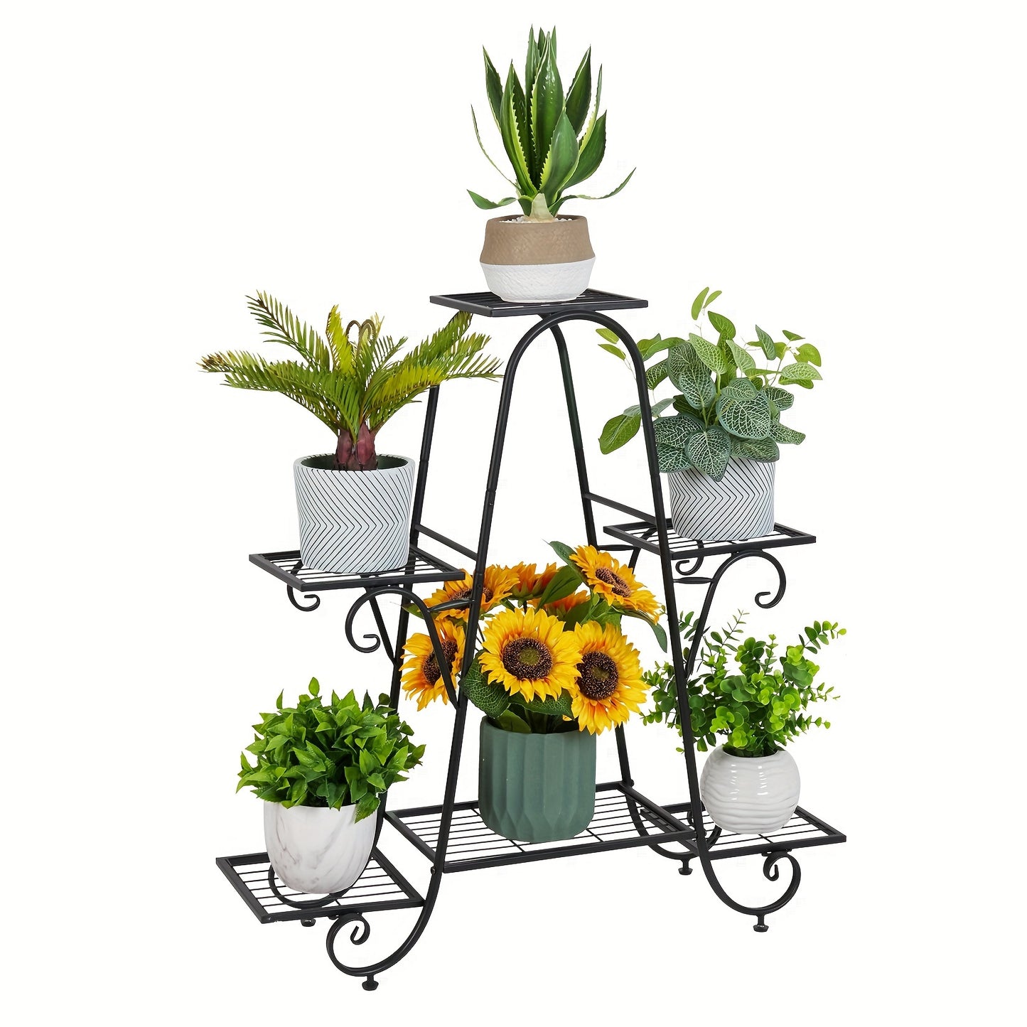 6 Tier Metal Plant Stand - Space-Saving Multi-Plant Display Rack - Sturdy Black Flower Pot Holder for Home and Patio Decor