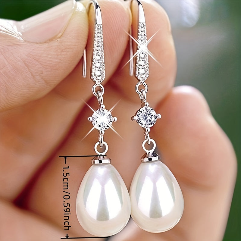 2 Pairs Elegant Zirconia & Imitation Pearl Pendant Earrings – Shiny, Exquisite Design for Women, Bride Engagement & Anniversary Gift