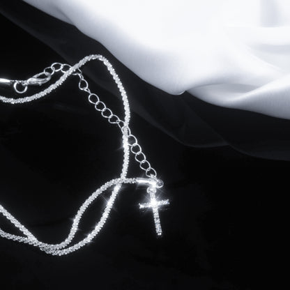 2pcs 925 Sterling Silver Wavy Cross Anklet Set for Women – Beach Star Anklet Gift for Holiday