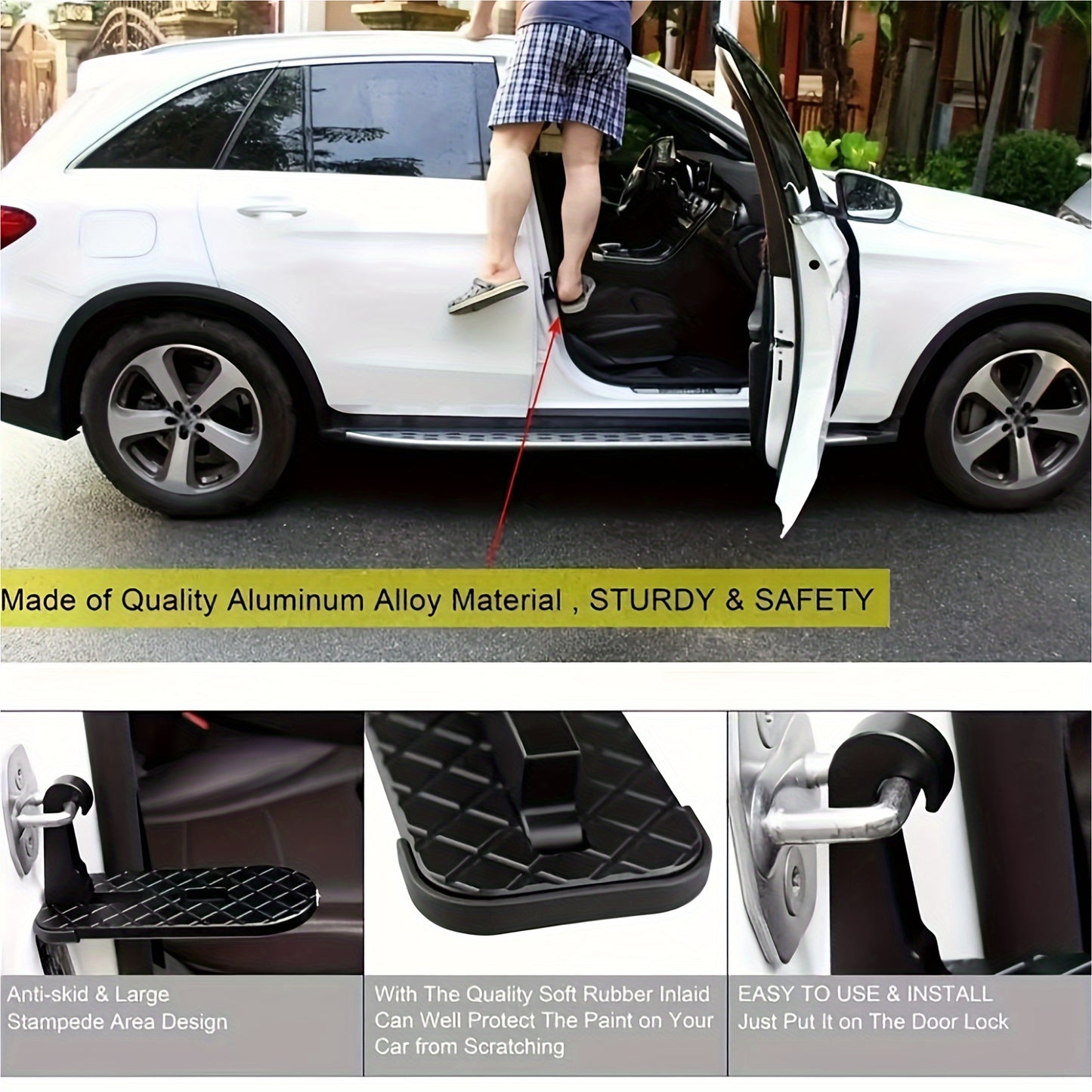 Premium Metal Folding Door Step – Compact Safety Ladder with Hammer, Roof Cleaning Hook, Anti-Slip Surface, Durable for Easy Climbing and Household Use