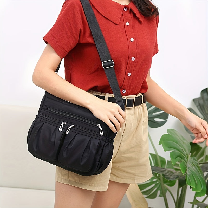 Women's Casual Ruched Crossbody Bag - Large Capacity Nylon Shoulder Bag