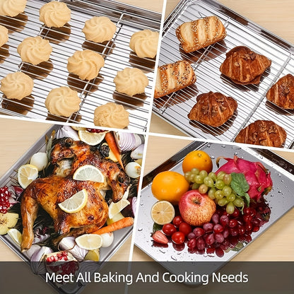 6 Piece Stainless Steel Baking Sheet & Rack Set – Heavy-Duty, Non-Toxic, Easy-Clean Oven Trays with Cooling Racks, Dishwasher Safe