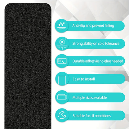 10 Pack 6"x24" Non-Slip Stair Treads – Heavy Duty Anti-Slip Grip Tape with 80 Grit Traction – Black Pre-Cut Stripes for Staircase, Skateboard, and Deck Safety