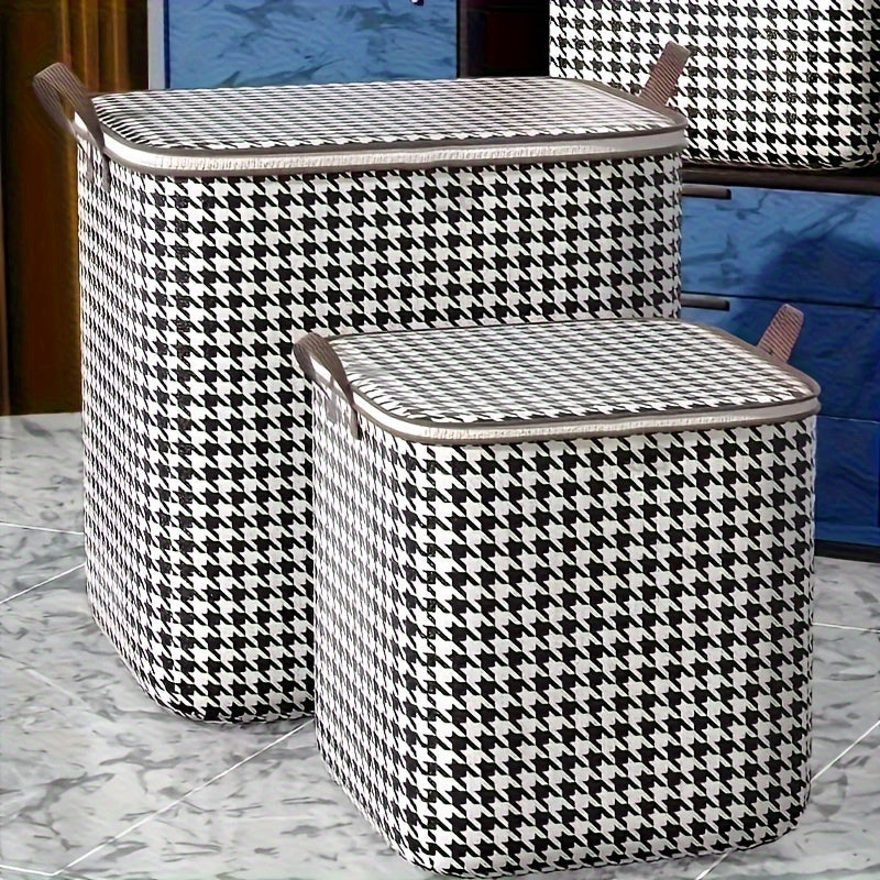 Houndstooth Storage Boxes: Clothes & Blanket Storage Bags, Containers with Handles for Closet Organization
