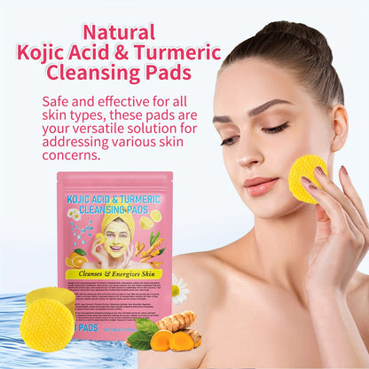 40 Pcs Natural Kojic Acid & Turmeric Cleansing Pads - Gentle, Non-Irritating, 100% Natural Ingredients | Deep Cleansing, Lemon Scented, Alcohol-Free, Suitable for All Skin Types and Genders