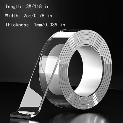 3 PCS Heavy Duty Double-Sided Tape – Reusable, Traceless, Strong Sticky Tape Strips, Multipurpose Washable Nano Tape for Home, Office, Car