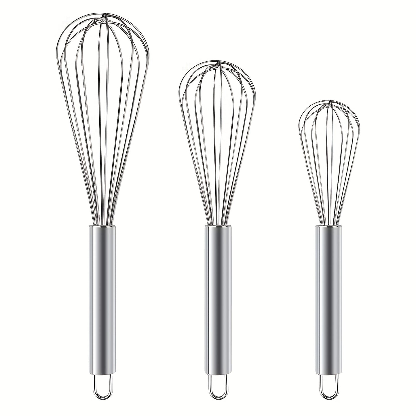 3pcs Stainless Steel Egg Whisk Set - 3 Sizes for Cooking, Baking, and Kitchen Use