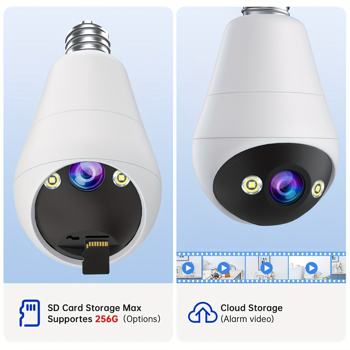 3MP Panoramic PTZ Rotation Light Bulb Wireless Security Camera – Motion Detection, Full-Color Night Vision and Two-Way Voice Call