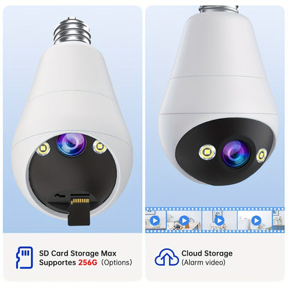 3MP Panoramic PTZ Rotation Light Bulb Wireless Security Camera – Motion Detection, Full-Color Night Vision and Two-Way Voice Call