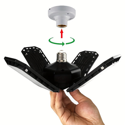 LED Garage Light Bulbs – 10,000LM Super Bright, Adjustable Panels, E26/E27 Screw Socket – Deformable Ceiling Light for Warehouse, Corridor, Stadium