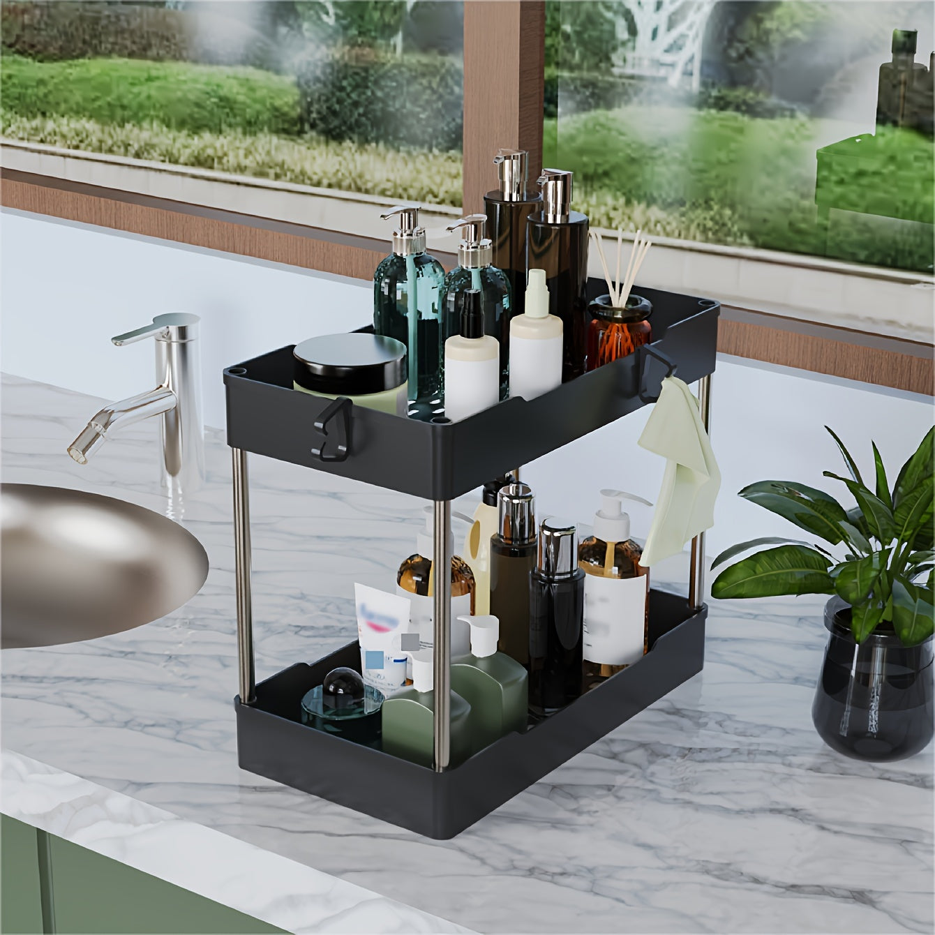 3Pcs Under Bathroom Sink Organizers - Bathroom Counter and Cosmetics Storage Rack, Large, Medium, and Small Sizes, Suitable for Kitchens and Bathrooms