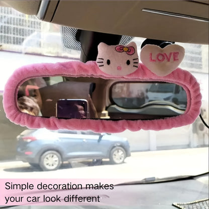 Sanrio Hello Kitty Plush Car Mirror Cover - Cute Cartoon Rearview Protector, Fit Cotton Interior Accessory
