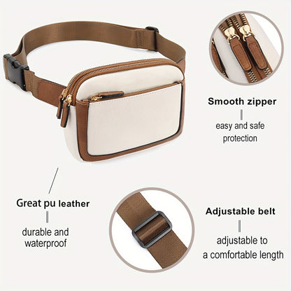 Fashion Crossbody Bag with Adjustable Strap - Lightweight PU Leather Waist Bag, Portable Fanny Pack for Outdoor Sports and Fitness