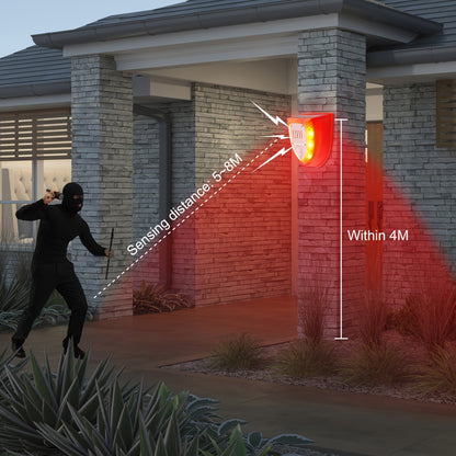 Advanced Solar-Powered Security Alarm Light - 129dB Gunshot & Dog Barking Sounds, Strobe Light with Motion Sensor | Outdoor Warning Lamp for Farm, Barn, Villa, Yard | Durable, Weather-Resistant, Energy-Efficient