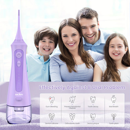 Professional Cordless Water Flosser - 350ml Tank, 8 Tips, 5 Modes, USB Rechargeable, Waterproof and Portable Oral Irrigator for Teeth Cleaning and Plaque Removal