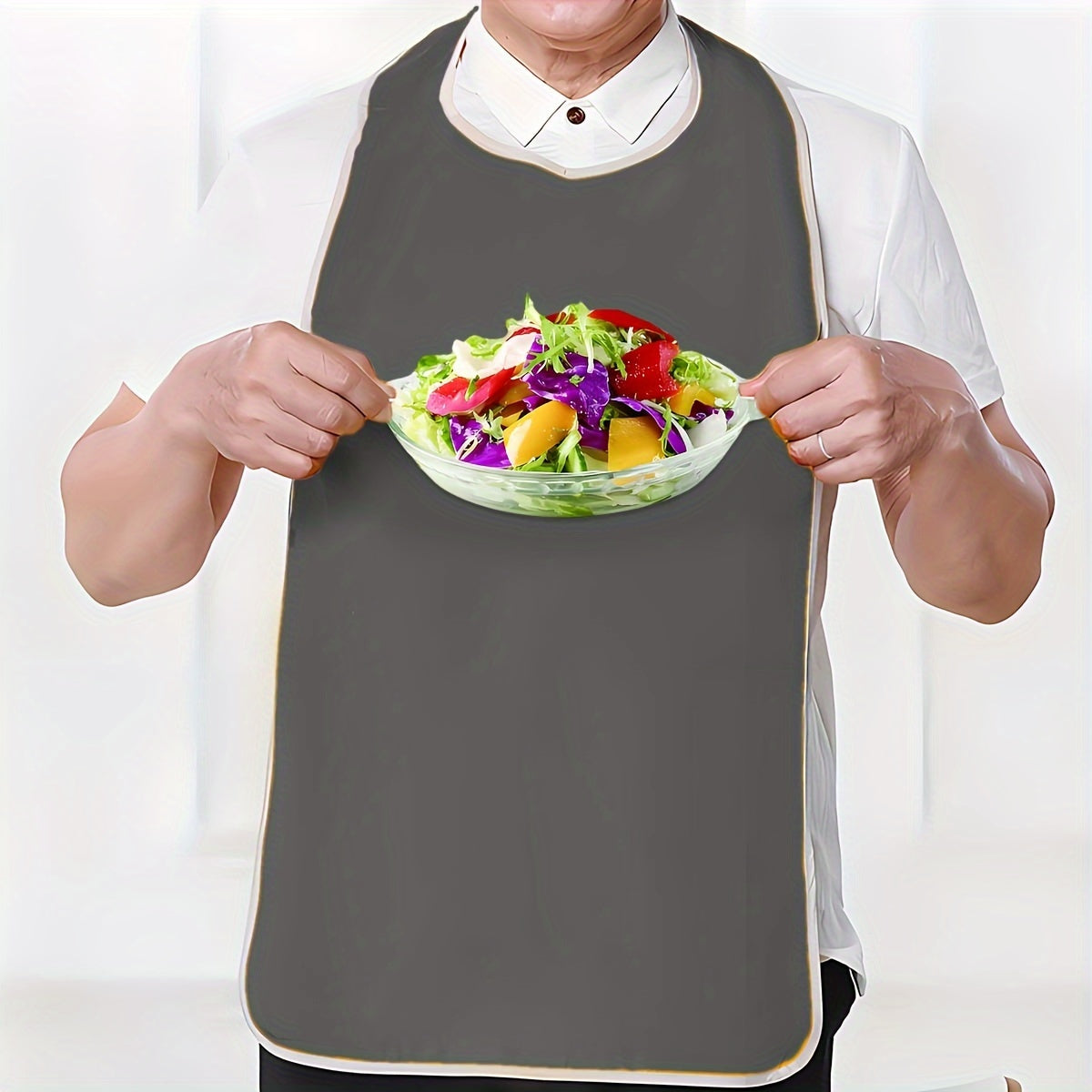 Adult Reusable Bib – Waterproof and Stain Resistant, Suitable for Seniors and Adults, Grey Towel Material, Machine Washable