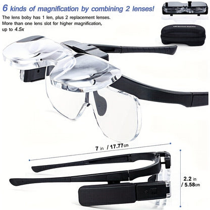 Rechargeable Headband Magnifier with Adjustable Lamp - 4.5X Magnification for Reading, Jewelry, Watch Repair & Close Work, Perfect Gift for Seniors