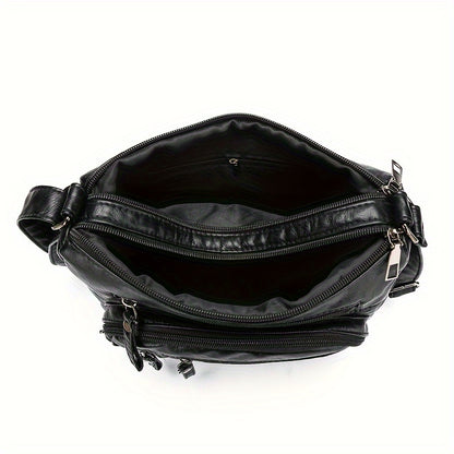 Fashion Multi-Zipper Crossbody Bag – Soft Vegan Leather Shoulder Bag with Multiple Pockets – Women's Handbag Purse