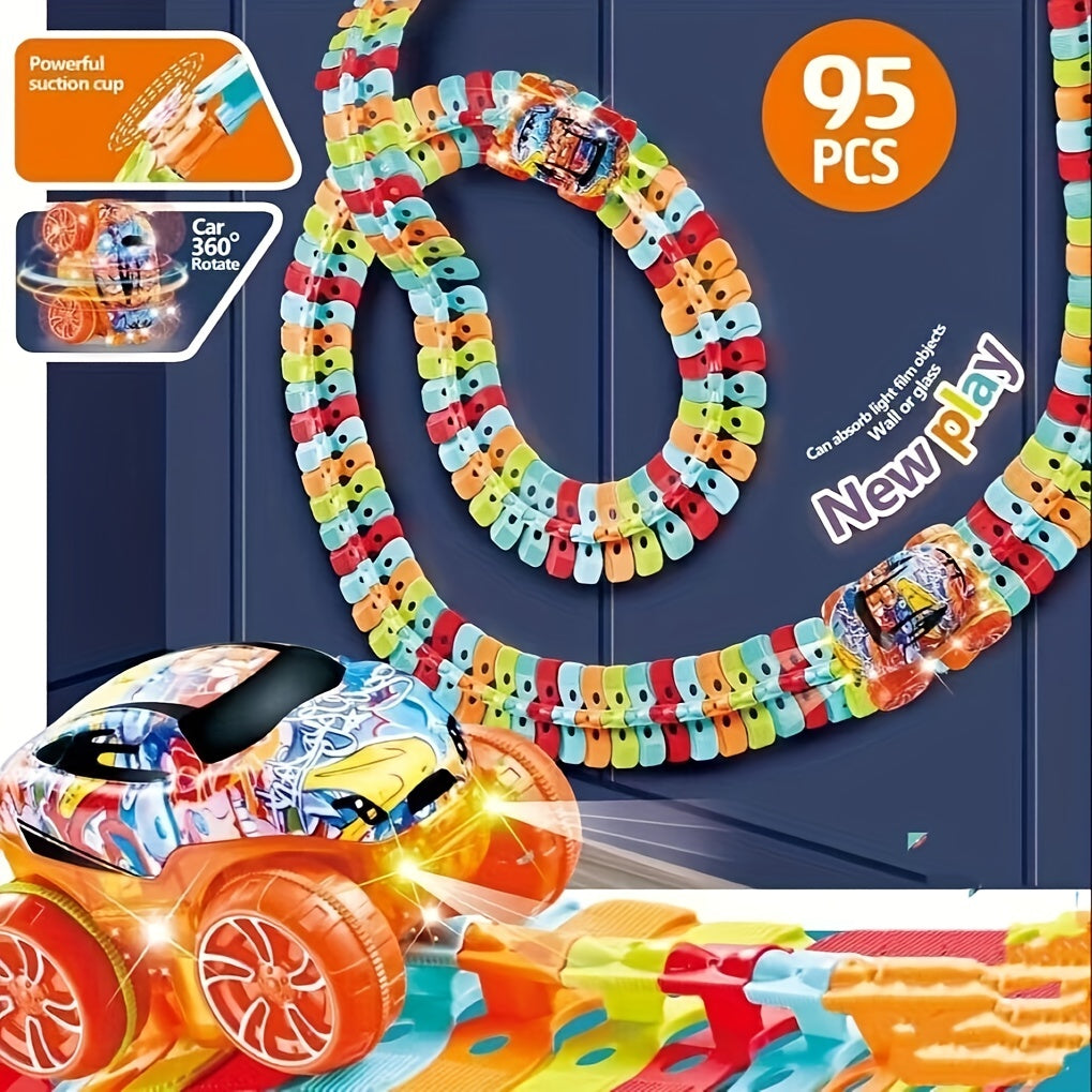 Colorful Luminous Electric Rail Car Set - Hangable Race Track Toy for Boys and Girls, Ideal for Birthdays, Christmas, Halloween (Battery Not Included)