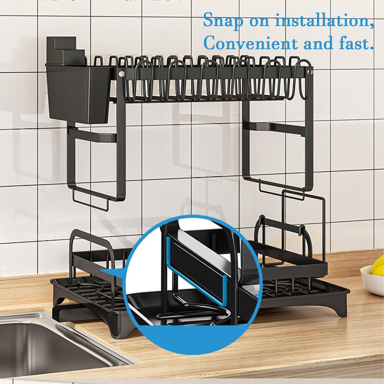 Pink Dish Rack – Snap-On Kitchen Storage Organizer for Bowls & Plates, No-Drill Installation