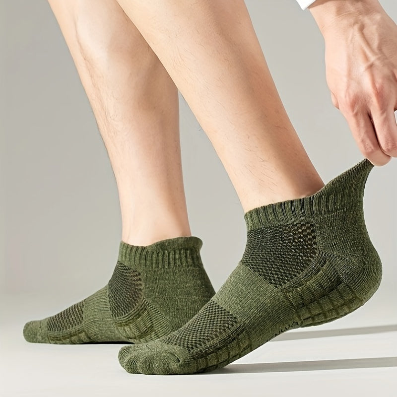 5 Pairs Pure Cotton Sports Socks - Unisex Spring and Summer, Towel Bottom Casual Ankle Boat Socks - Breathable, Sweat-Absorbing, Odorless for Outdoor Sports