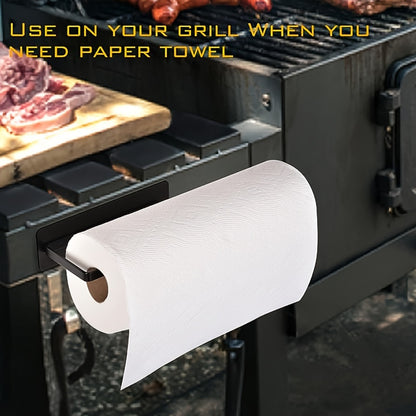 Heavy Duty Magnetic Paper Towel Holder - Black Towel Bar Rack for Refrigerator, BBQ Grills, RVs, Tailgates, Fits Most US Paper Rolls