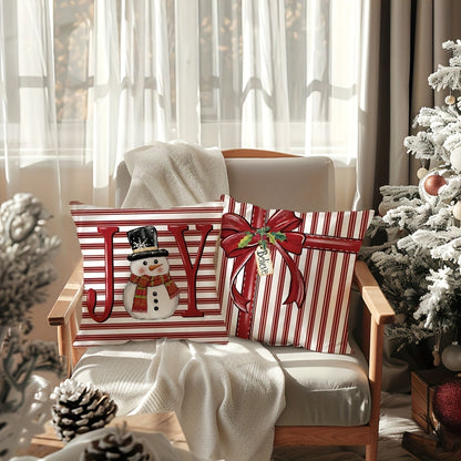 4pcs Merry Christmas Throw Pillow Covers - Cute Reindeer, Snowman & Xmas Tree Designs, Winter Holiday Farmhouse Decor, 18x18in Cushion Covers for Porch, Patio & Living Room