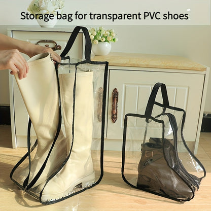 Minimalist PVC Shoe Protector Bags – Clear, Foldable, Waterproof, Dustproof with Zipper, Hand Washable Storage Bags for Travel & Home Organization