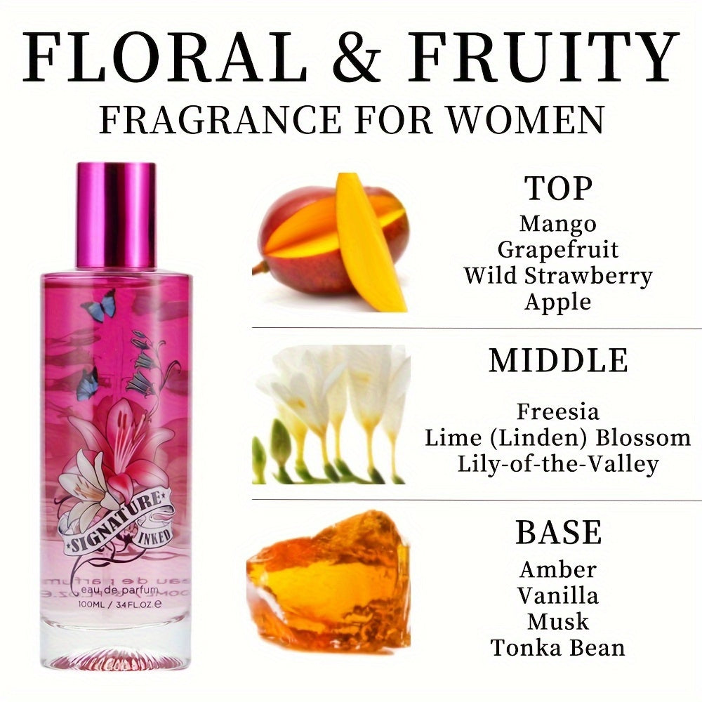 3.4Fl Oz Women's Eau De Parfum – Floral Fruity Scent with Mango, Grapefruit, Wild Strawberry & Apple, Medium Intensity Perfume