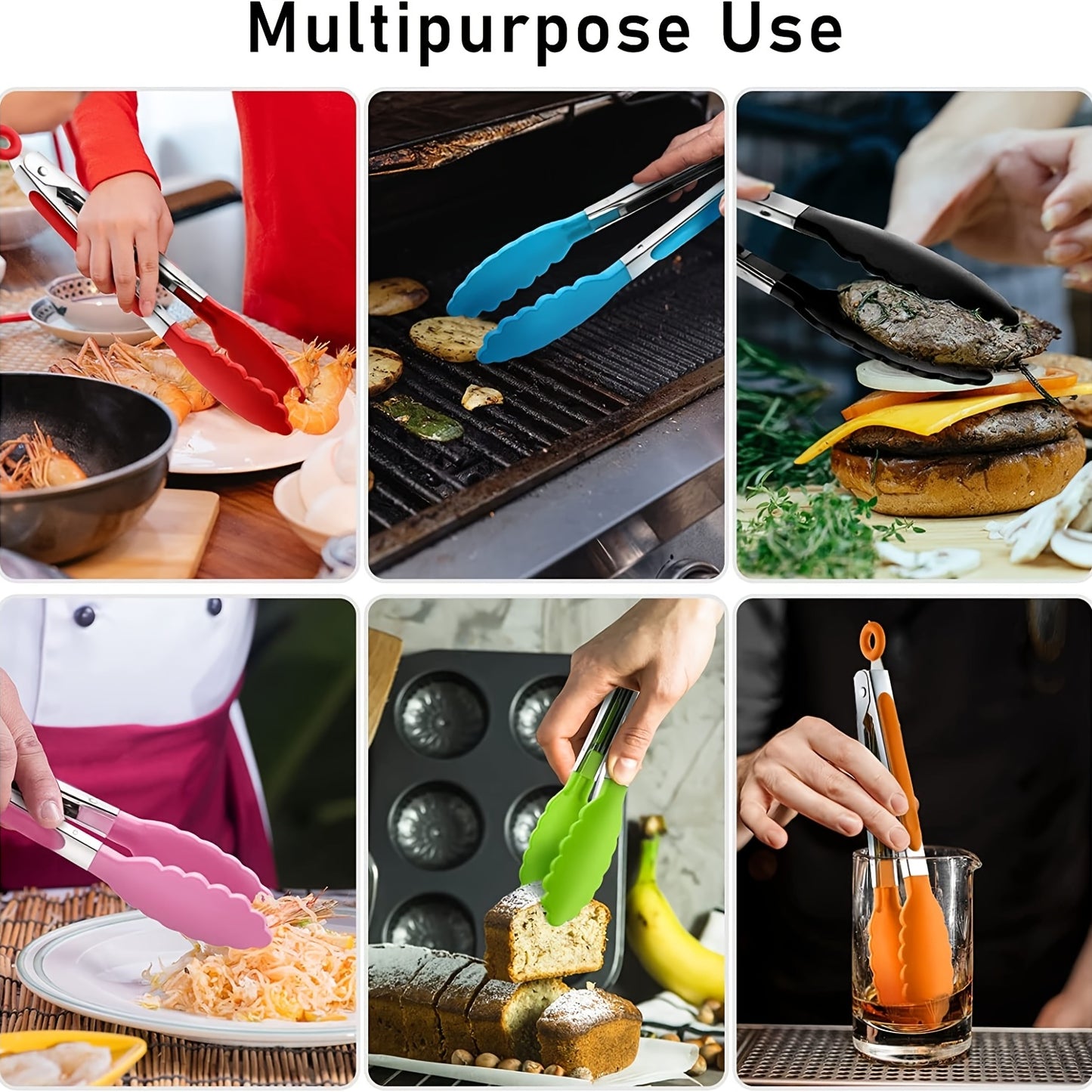 3pcs/7pcs Kitchen Tongs - 7 Inch Small Silicone Tongs with Stainless Steel Handles, Heat Resistant, Non-Stick, Locking Food Tongs for Cooking, Grilling, and Frying